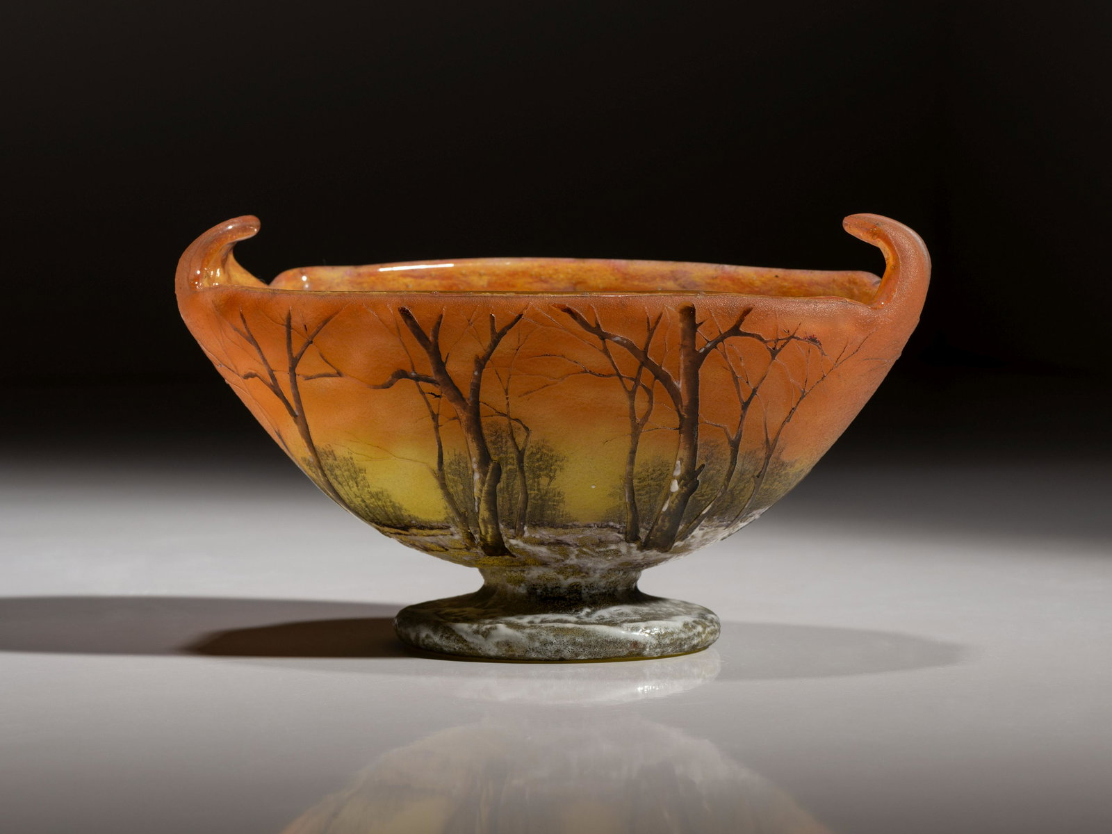 Daum French, Early 20th Century Winter Scene Footed Bowl (1 of 5)
