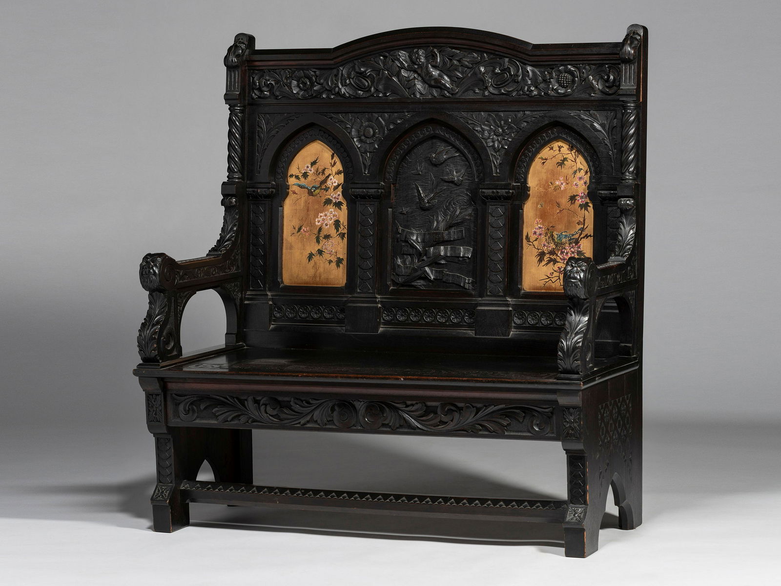 Cincinnati Art-Carved Bench with Inset Painted Panels, 1884 (1 of 17)