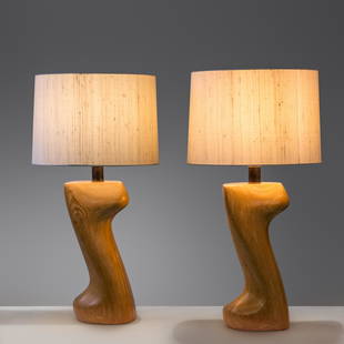 Yasha Heifetz (20th Century) Pair of Table Lamps Heifetz Manufacturing Co., USA: Yasha Heifetz (20th Century) Pair of Table Lamps Heifetz Manufacturing Co., USA oak, brass, linen H 22 1/2 x W 8 1/2 x D 5 inches This lot is located in Chicago.