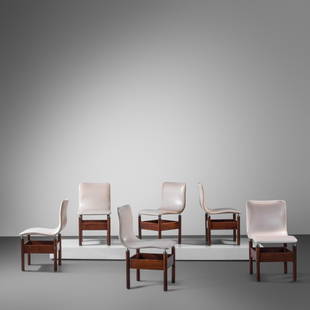 Vittorio Introini (1911-1985) Set of Six Dining Chairs, c. 1966 Saporiti, Italy: Vittorio Introini (1911-1985) Set of Six Dining Chairs, c. 1966 Saporiti, Italy walnut, chrome-plated steel, upholstery H 32 1/2 x W 17 1/2 x D 19 1/2 inches This lot is located in Chicago.