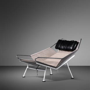 Hans J. Wegner (1914-2007)    Flag Halyard Lounge Chair, c. 2009 PP M&oslash;bler, Denmark: Hans J. Wegner (1914-2007) Flag Halyard Lounge Chair, c. 2009 PP M&#248;bler, Denmark enameled steel, chrome-plated steel, flagline, oak with manufacturer's mark &#8216;PP 2009&#8217; H 30 1/2 x W 45