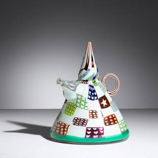 Richard Marquis (b. 1945) Crazy Quilt Teapot, 1985: Richard Marquis (b. 1945) Crazy Quilt Teapot, 1985 hand-blown glass, murrine signed 'Marquis 4-85' H 7 1/2 x Dia 5 3/4 inches. This lot is located in Chicago.