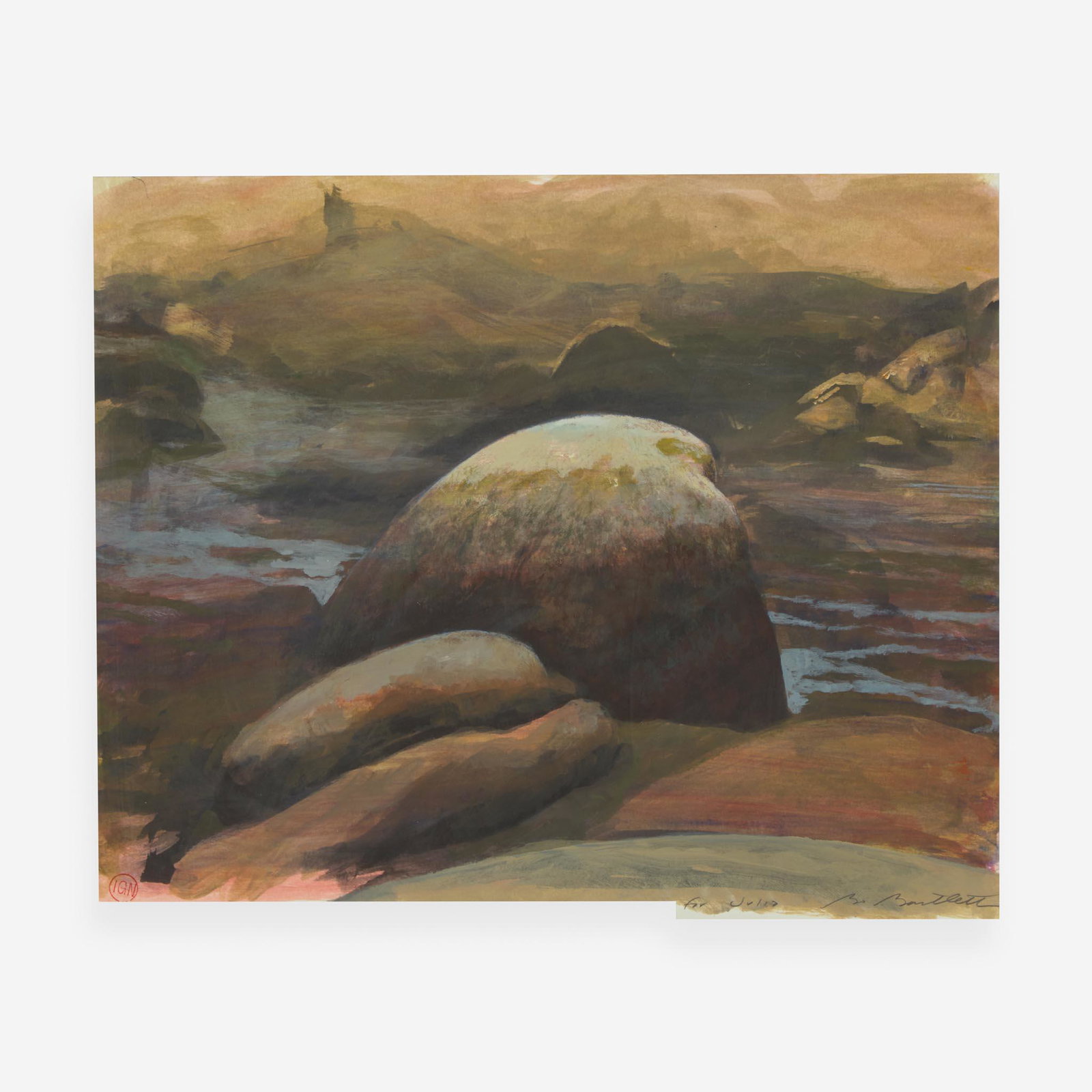 Bo Bartlett (American, B. 1955) Rock Study: Signed 'Bo Bartlett' lower right, artists 'IGN' stamp present lower left, dated 'July 12 2012' lower left, gouache on paper Sight size: 14 ¾ x 18 in. (37.5x45.7cm) Provenance Private