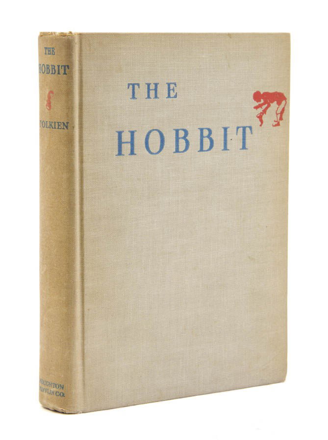 TOLKIEN, J. R. The Hobbit, Or There and Back Again.: TOLKIEN, J. R. The Hobbit; or, There and Back Again. Boston and New York: Houghton Mifflin, 1938. 8vo, original blue-lettered cloth, pictorial map endpapers. Illustrated with four color plates and nin