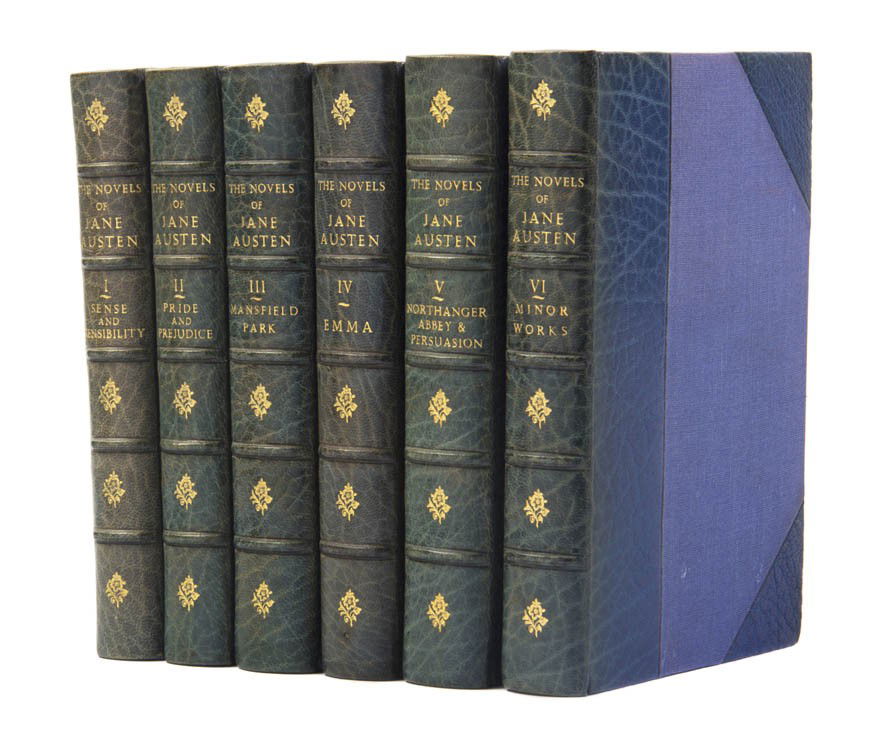 (BAYNTUN) AUSTEN, JANE. The Novels. London, (1960): (BAYNTUN) AUSTEN, JANE The Novels. London: Oxford University Press, (1960). 6 vols. Small 8vo, bound by Bayntun in 3/4 blue calf over cloth, spines lettered in gilt, marbled endpapers, frontispieces,