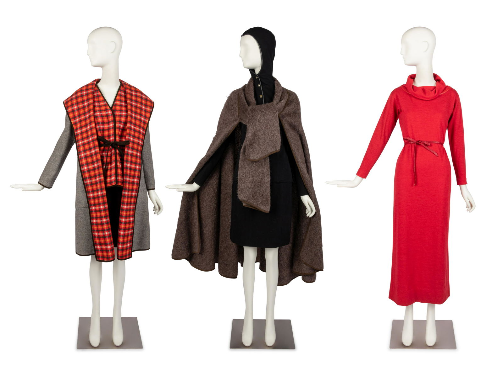 Bonnie Cashin Cape, Coat with Belt, Dress with Belt, Hooded Sweater, Two Sketches, 1960-70s (1 of 10)