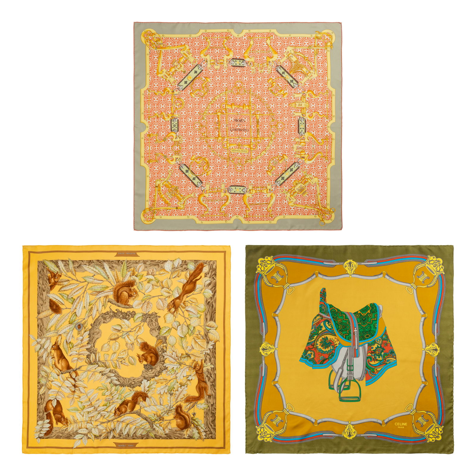 Three Designer Silk Scarves: Two Hermès  & One Celine (1 of 7)