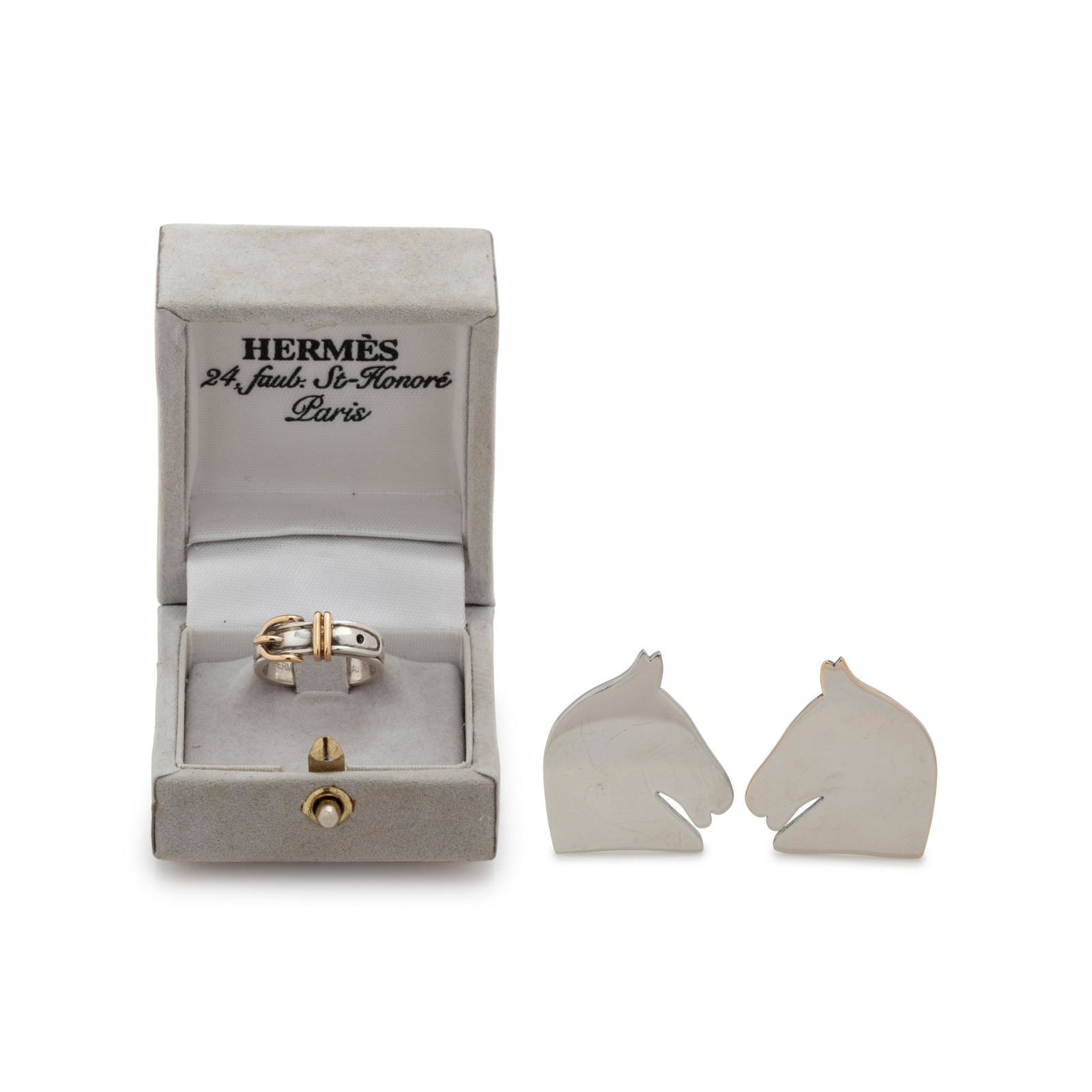 Two Hermès Items: Pair of Ear Clips and Ring (1 of 7)