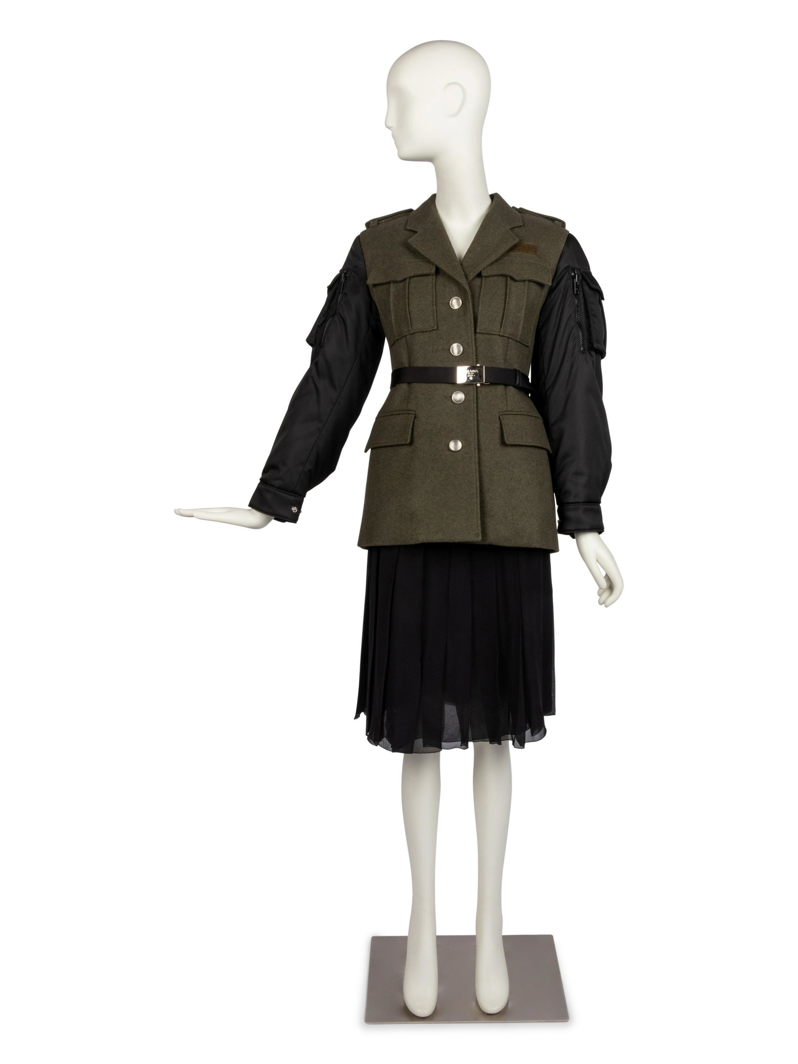 Prada Green Wool Coat With Black Sleeves, 2019 (1 of 6)