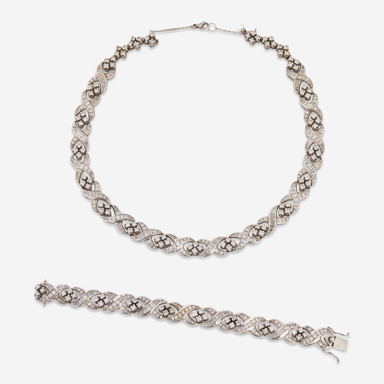 A Matching Set of 14K White Gold and Diamond Necklace and Bracelet (1 of 2)