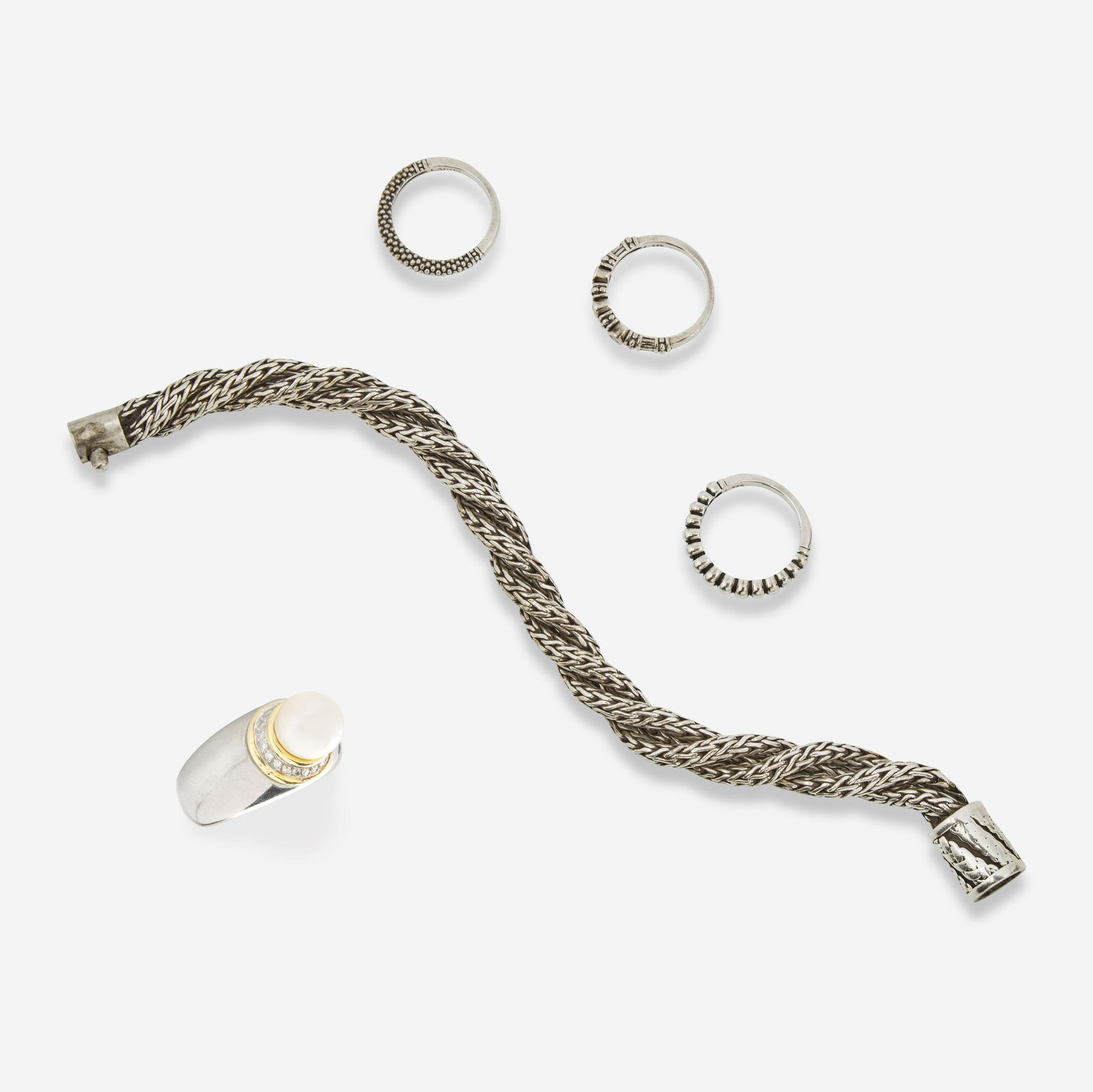 A Paloma Picasso for Tiffany & Co. Pearl Ring, Sterling Silver Bracelet, and Three Lagos Rings (1 of 10)