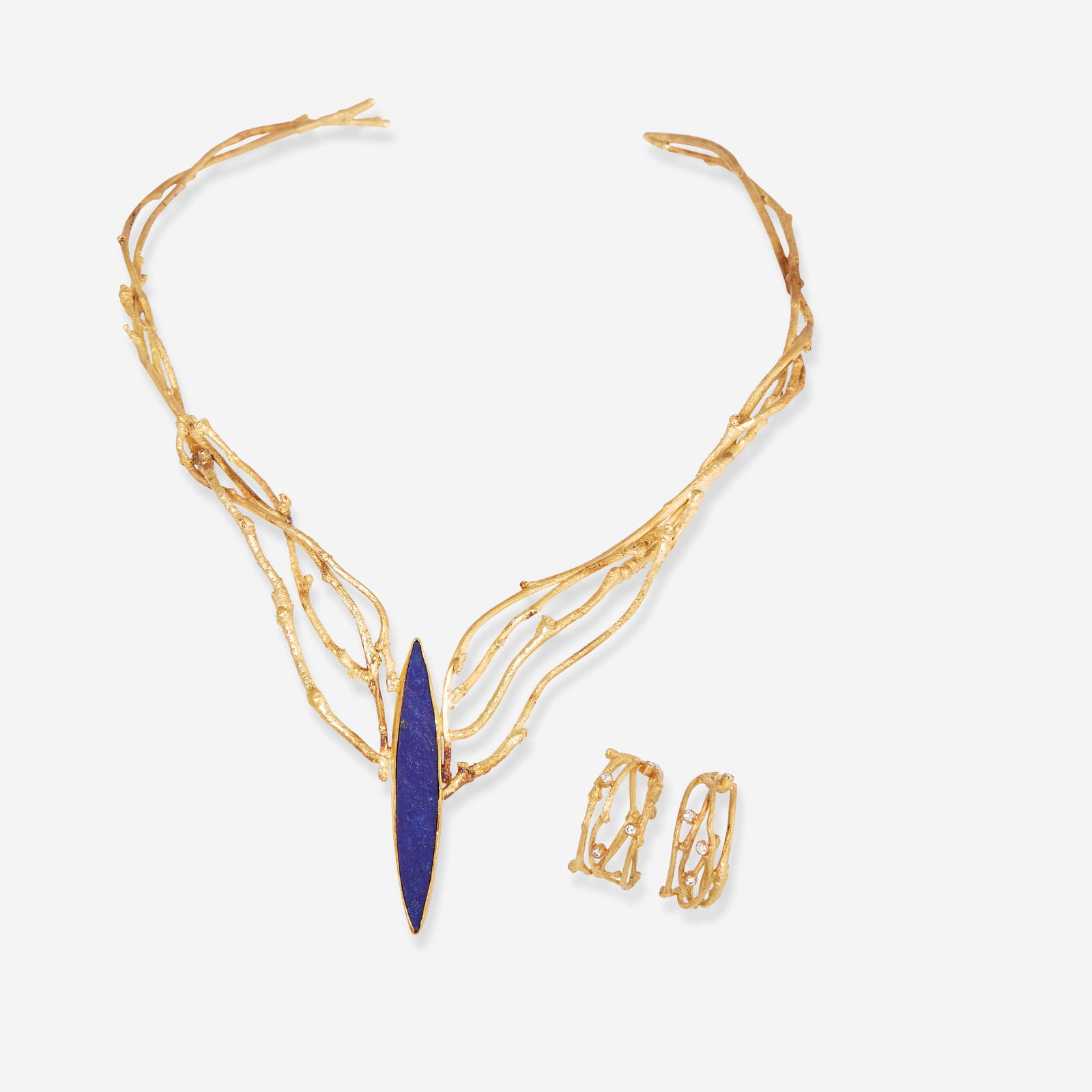 A Sam Shaw Necklace and Earrings Suite c. 2000's: A Sam Shaw Necklace and Earrings Suite c. 2000's A matching set of earrings and necklace from the Twig Collection by Sam Shaw. Pieces from the Twig Collection are formed in a process similar to lost w