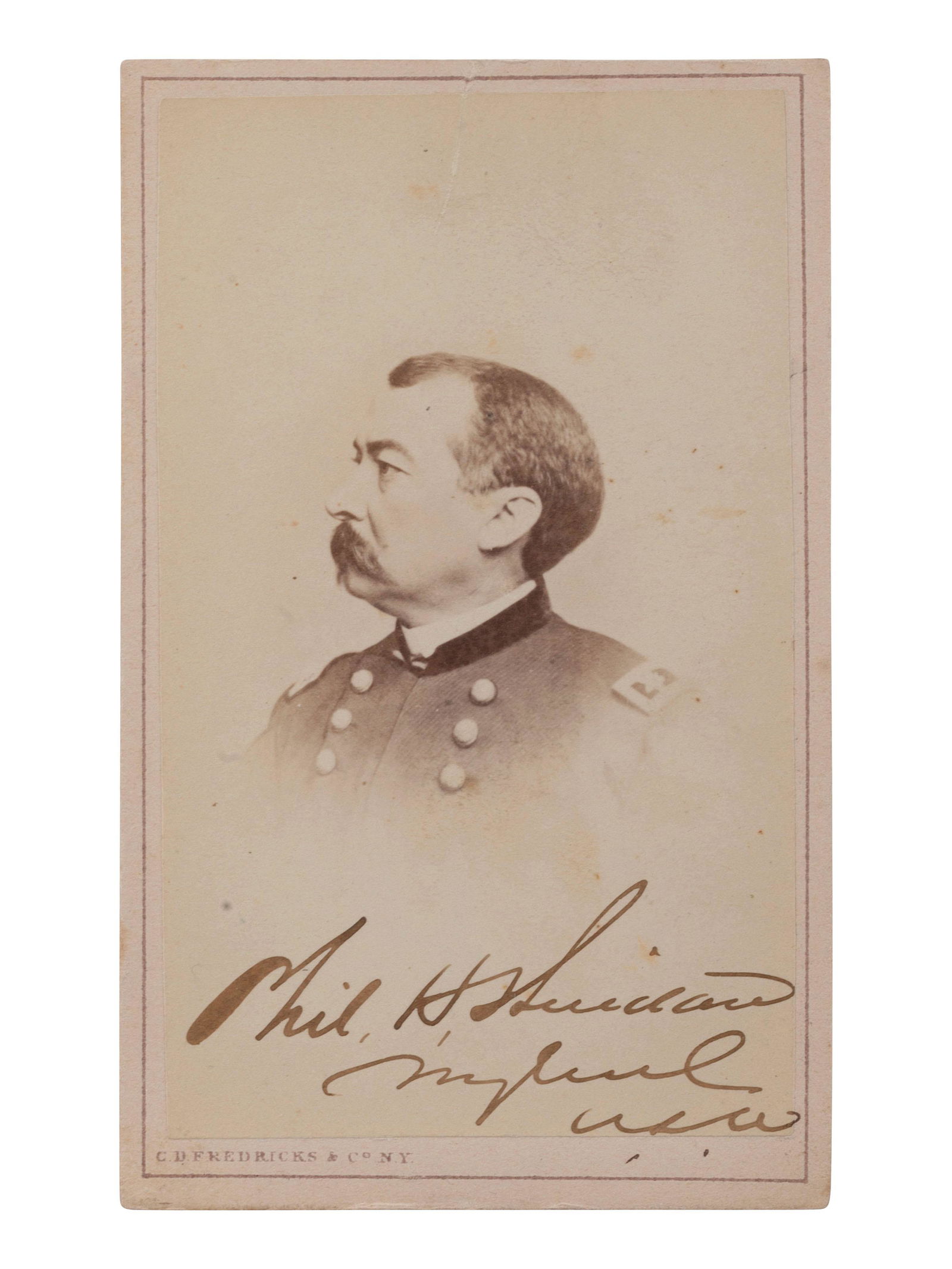 [CIVIL WAR]. FREDRICKS, C.D., photographer. Autographed CDV of Philip Henry Sheridan. New York, n.d. (1 of 2)