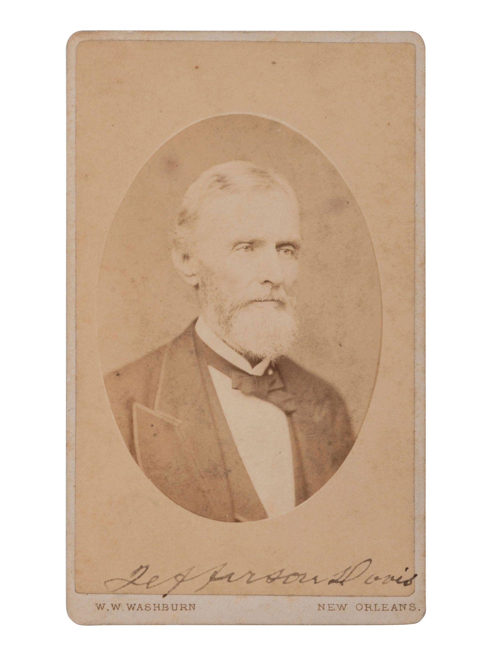 [CIVIL WAR]. DAVIS, Jefferson (1808-1889). Signed CDV of the aged former CSA President. New Orleans, (1 of 2)