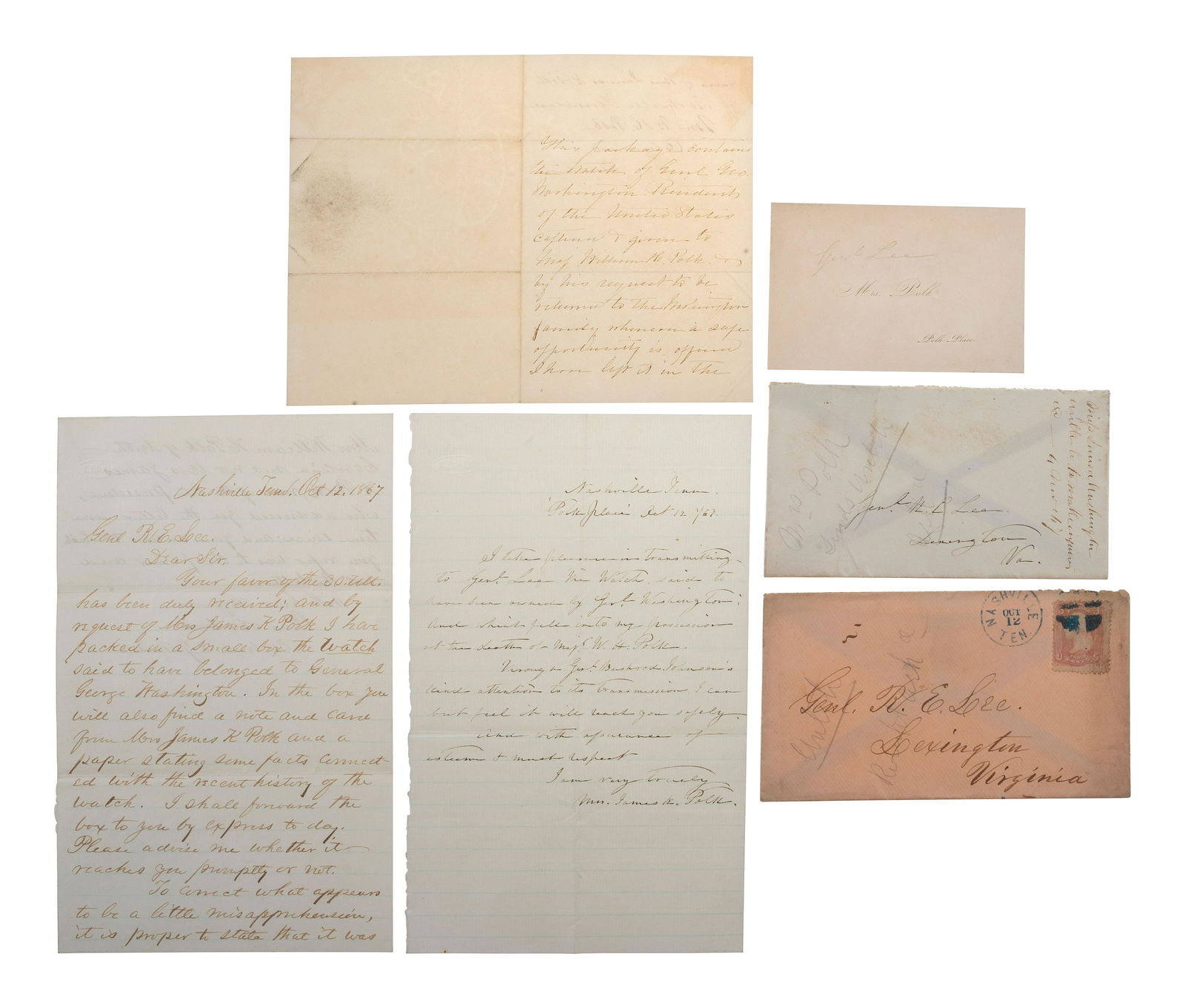 POLK, Sara Childress (1803-18910. Autograph letter signed ("Mrs. James K. Polk"), to General Robert (1 of 2)