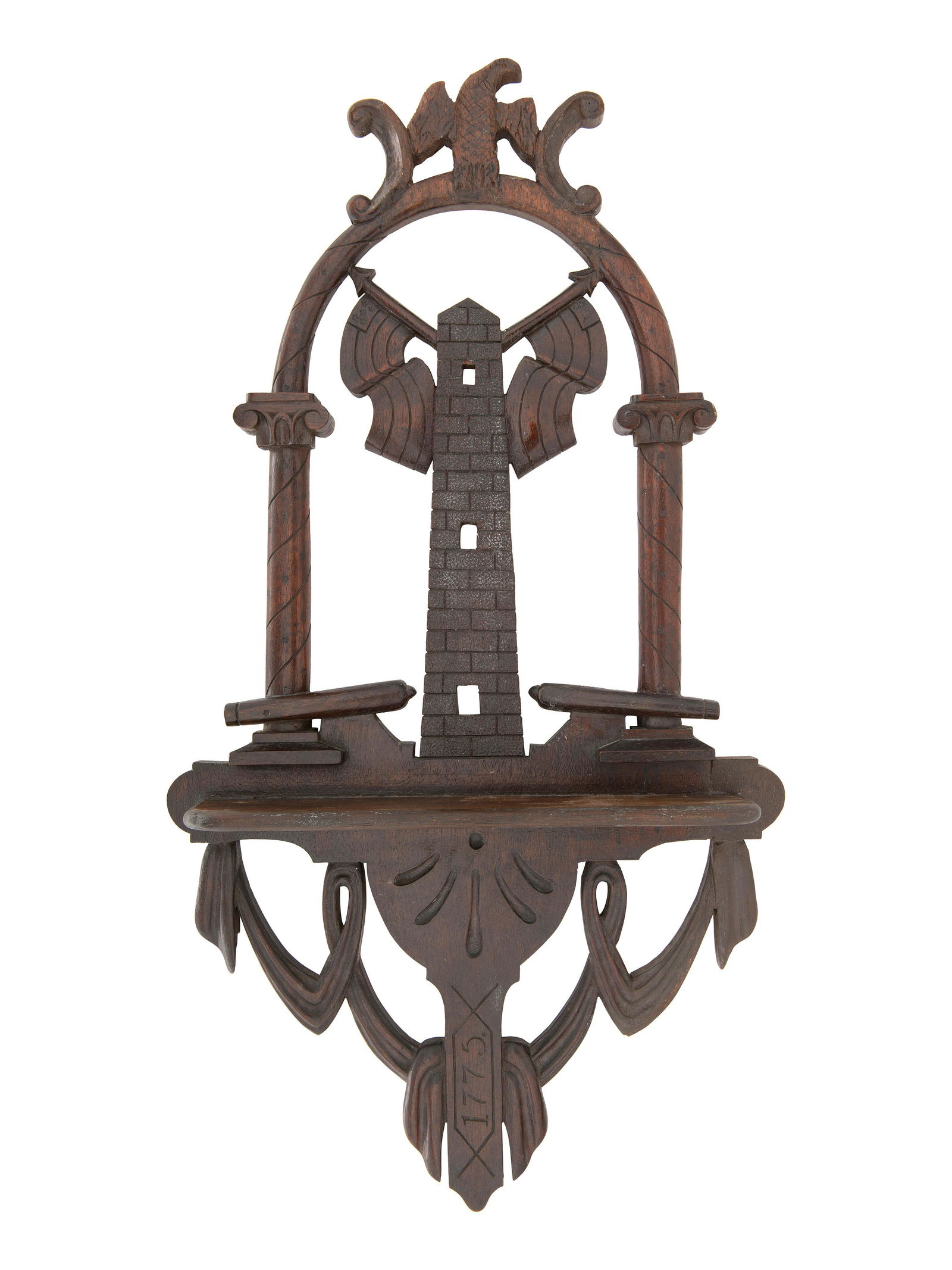 [AMERICANA]. Folk art carved patriotic shelf featuring eagle and cannon. (1 of 4)