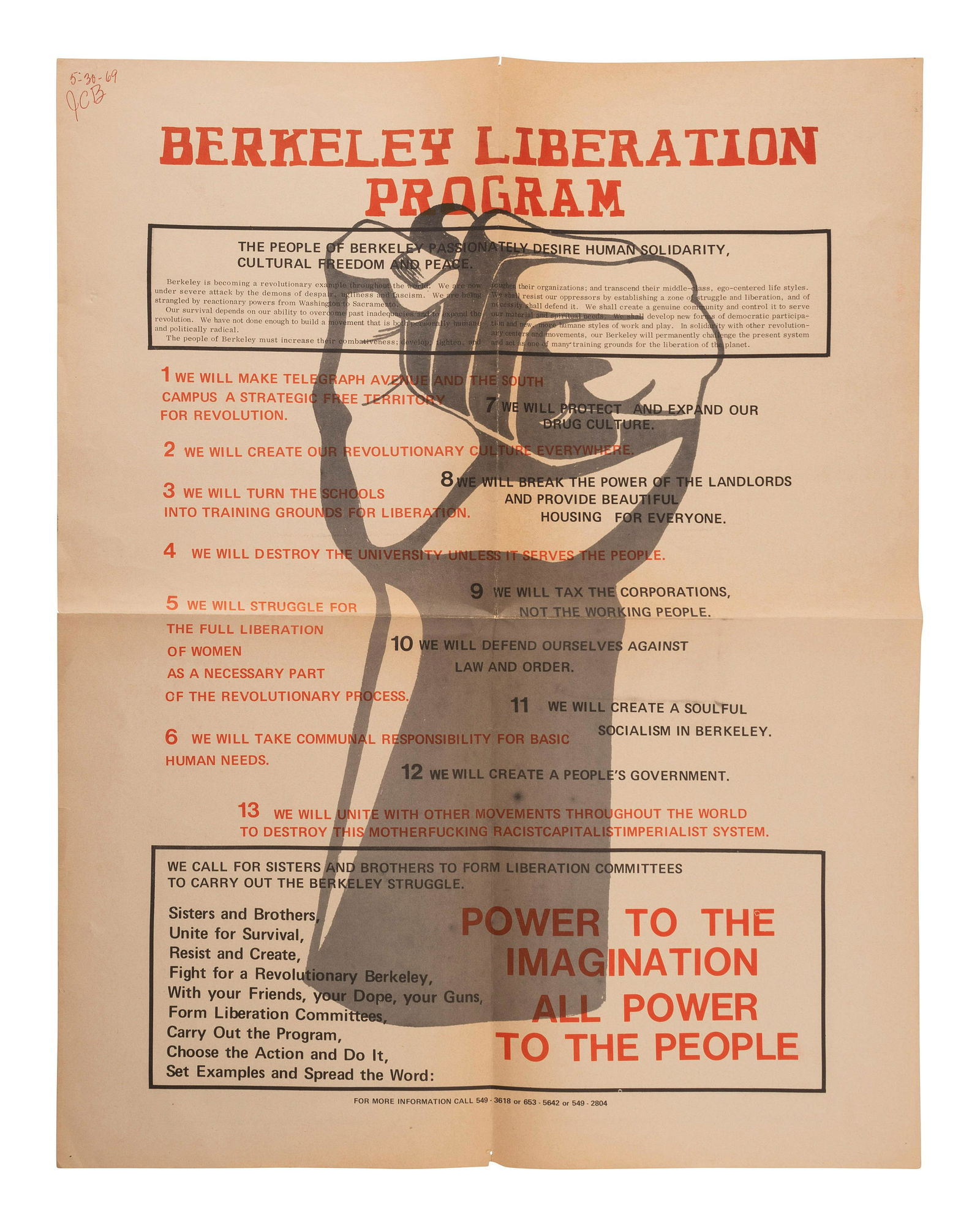 [CIVIL RIGHTS]. Berkeley Liberation Program. [Berkeley, CA]: N.p., [1969]. (1 of 2)