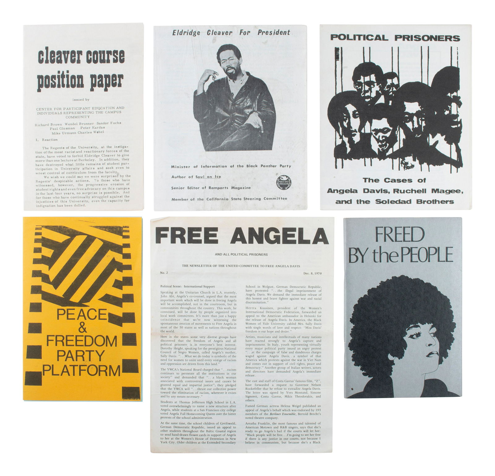 [BLACK PANTHER PARTY]. A group of 6 imprints related to Eldridge Cleaver and Angela Davis. (1 of 2)