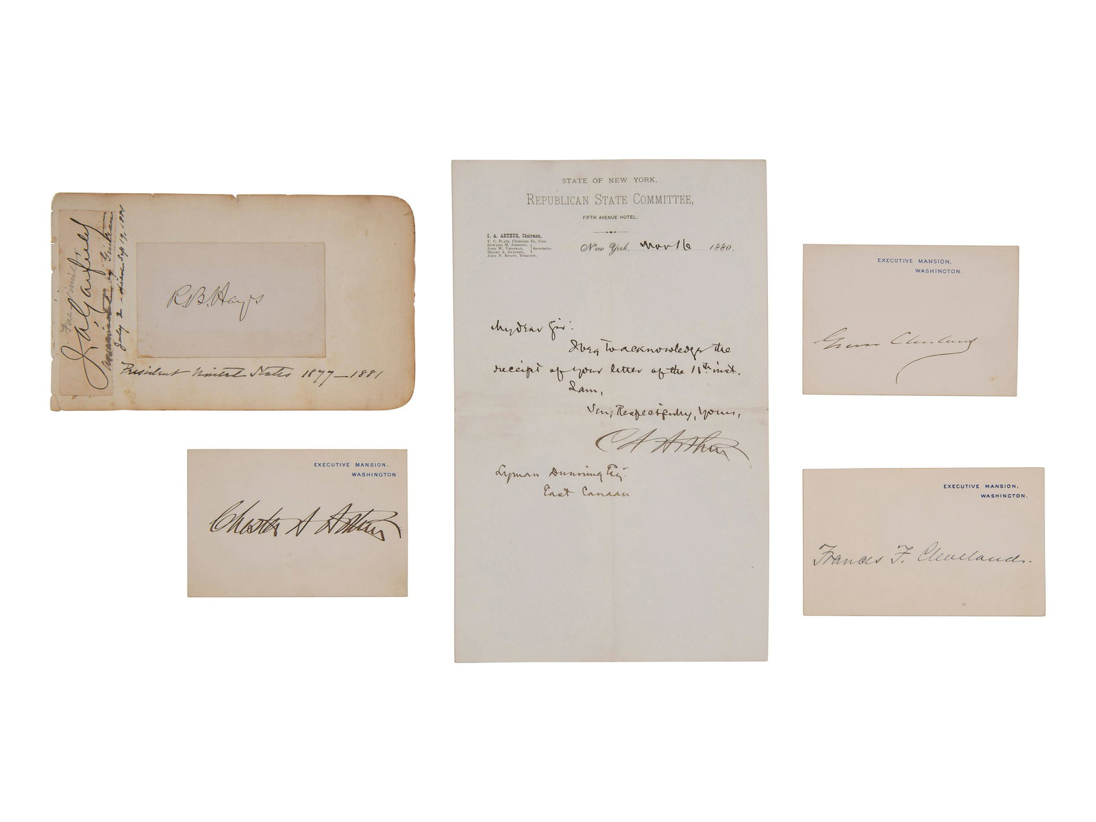 [POLITICS]. ARTHUR, Chester A. (1829-1886). Letter signed ("CA Arthur"). New York, 16 March 1880. (1 of 3)