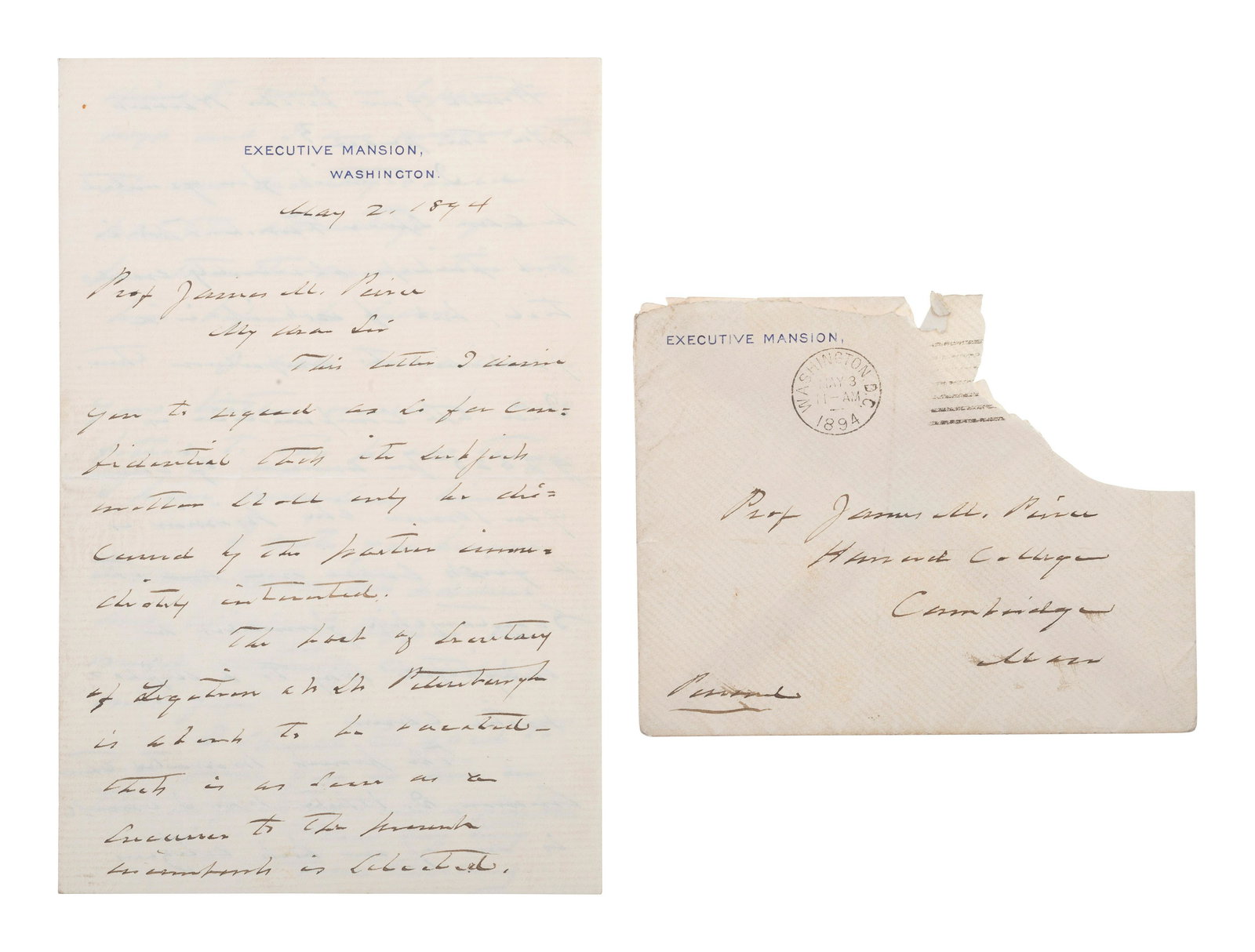 CLEVELAND, Grover (1837-1908). Autograph letter signed ("Grover Cleveland"), as President. (1 of 3)
