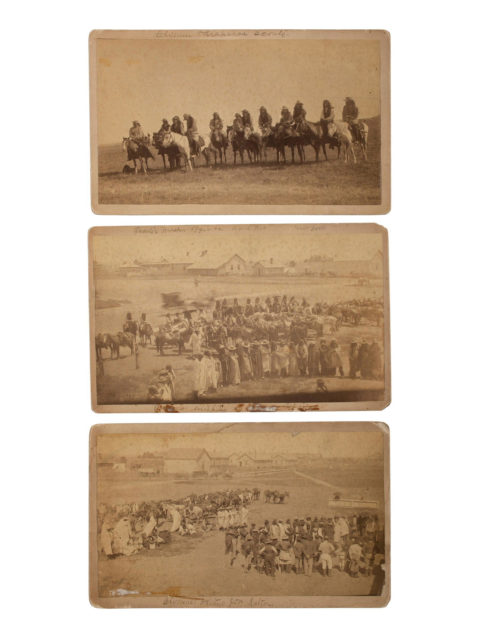 [NATIVE AMERICANS]. A group of 3 boudoir photographs of Cheyenne and Arapaho Indians at Fort Reno, (1 of 2)