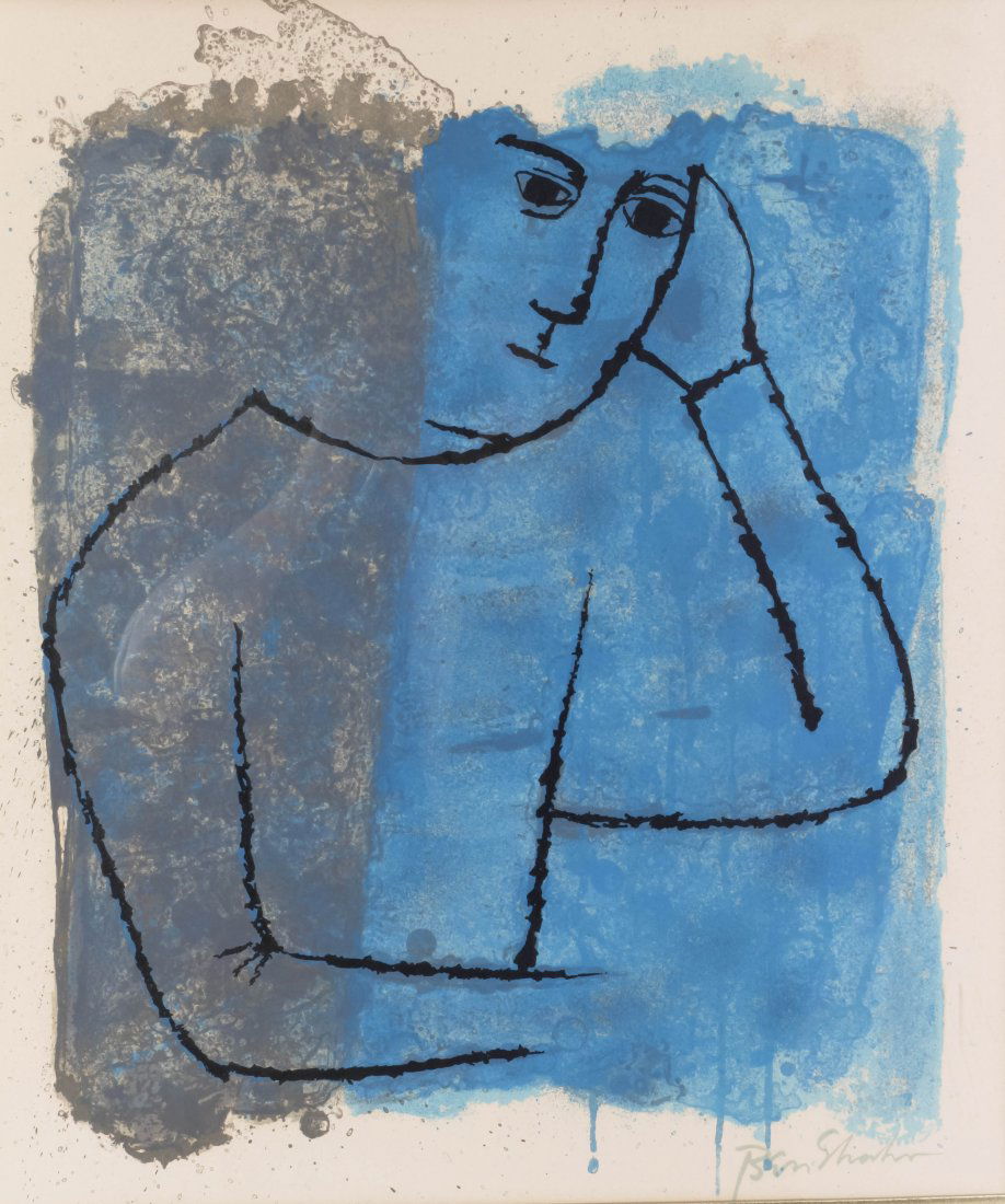 Ben Shahn, (American, 1898-1969), Untitled, Blue a: Ben Shahn (American, 1898-1969) Untitled, Blue and Grey lithograph 19 1/4 x 14 1/2 inches.