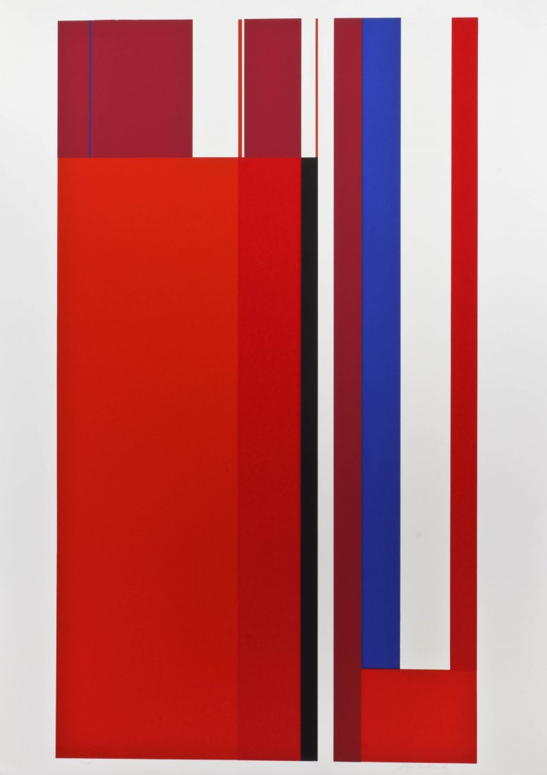Ilya Bolotowsky, (American/Russian, 1907-1981), Re: Ilya Bolotowsky (American/Russian, 1907-1981) Red and Blue Vertical lithograph edition 21/125, signed Ilya Bolotowsky (lower right) 22 1/4 x 33 3/4 inches. Property from the Collectio