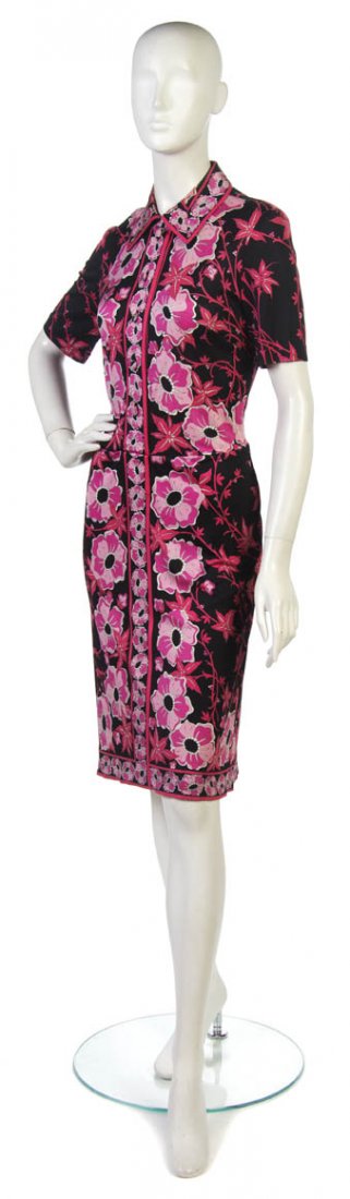 An Emilio Pucci Pink and Black Silk Day Dress.: An Emilio Pucci Pink and Black Silk Day Dress. Labeled within print: Emilio Pucci.