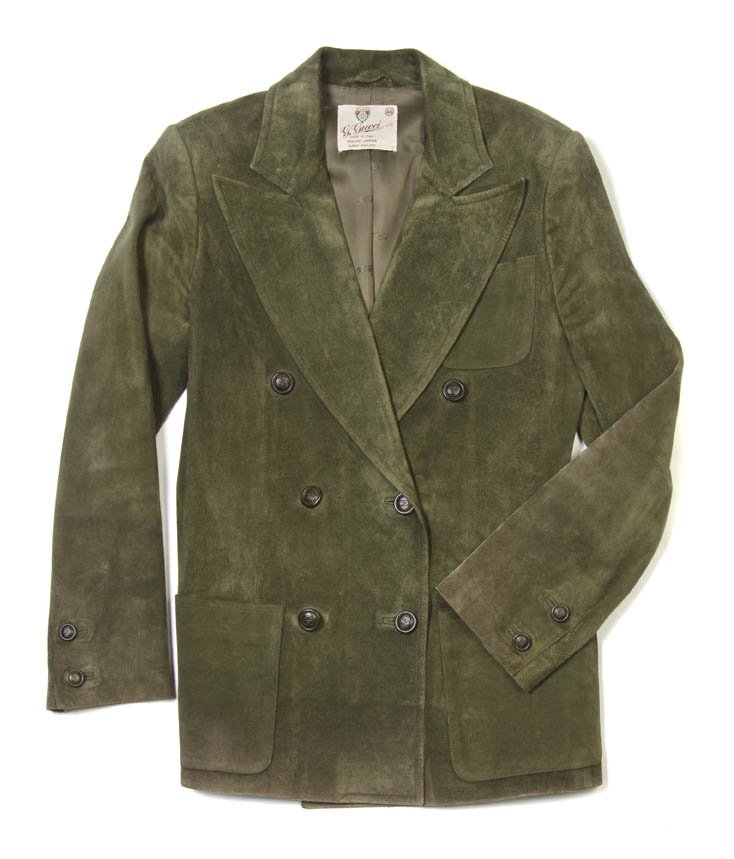 A Gucci Green Suede Jacket.: A Gucci Green Suede Jacket. Labeled: Gucci.
