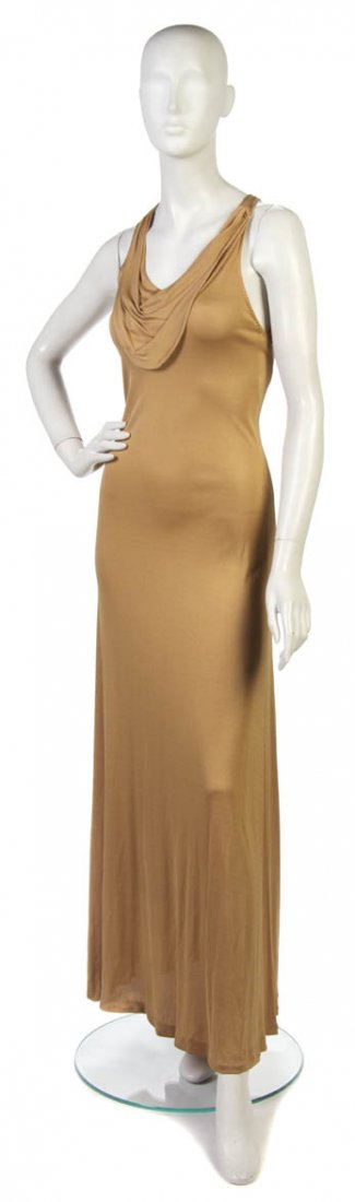 A Stephen Burrows Tan Jersey Evening Gown,: A Stephen Burrows Tan Jersey Evening Gown, together with a matching capelet. Labeled: Stephen Burrows.