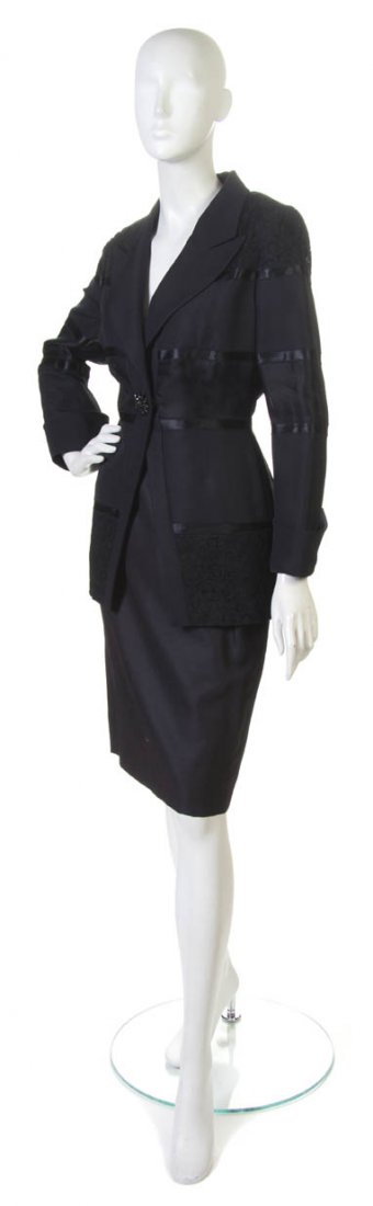 A Jacques Fath Black Two Piece Evening Suit.: A Jacques Fath Black Two Piece Evening Suit. Labeled: Jacques Fath.