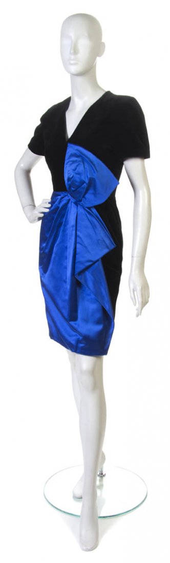 A Guy Laroche Black Velvet and Blue Silk Cocktail: A Guy Laroche Black Velvet and Blue Silk Cocktail Dress. Labeled: Guy Laroche.