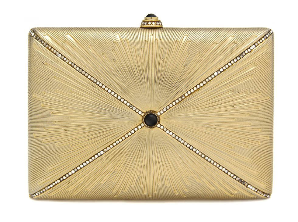 A Judith Leiber Goldtone and Crystal Hardsided Eve: A Judith Leiber Goldtone and Crystal Hardsided Evening Bag. Stamped: Judith Leiber. 6 x 4 inches. Property from the Estate of Barbara A. Walter, Santa Rosa, California