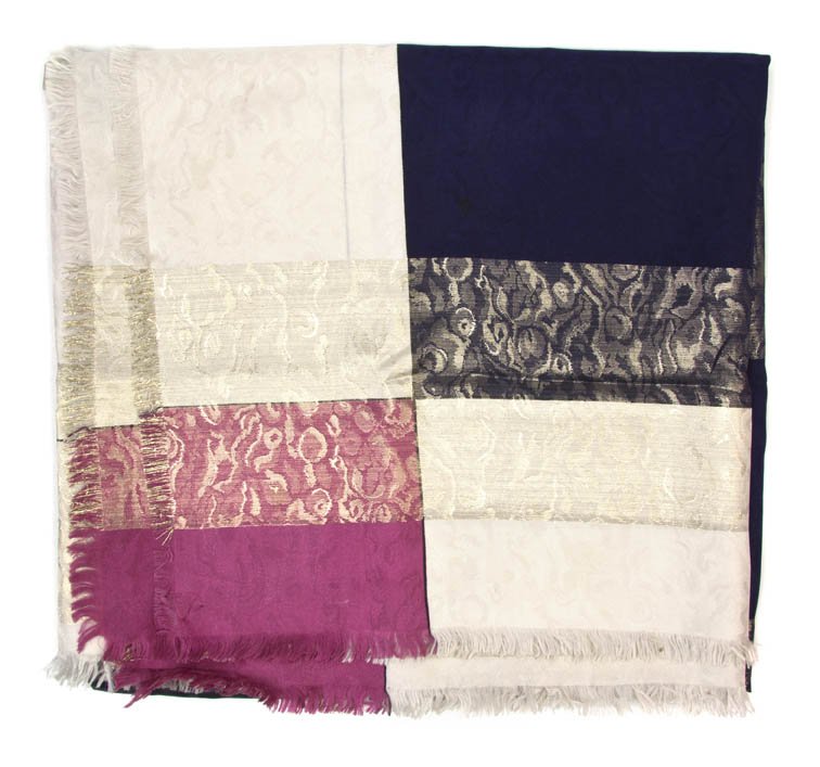 An Yves Saint Laurent Metallic Silk Scarf. 54 x 54: An Yves Saint Laurent Metallic Silk Scarf. Labeled within print: YSL. 54 x 54 inches.