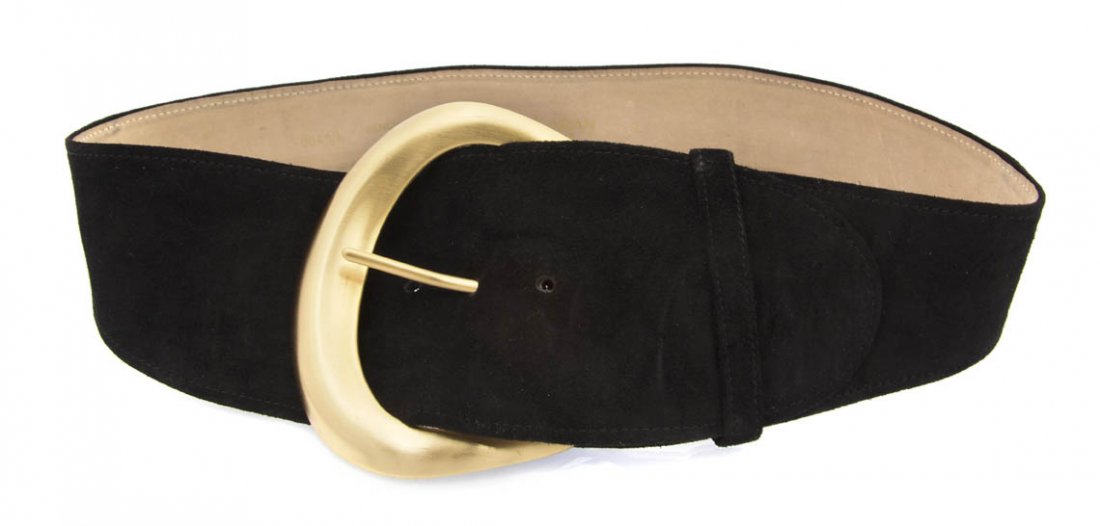 A Robert Lee Morris for Donna Karan Black Suede Be: A Robert Lee Morris for Donna Karan Black Suede Belt. Stamped: Donna Karan. Property from a Lady, Chicago, Illinois