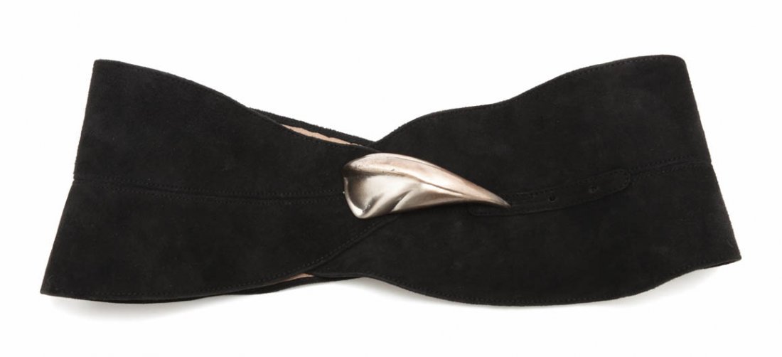 A Robert Lee Morris for Donna Karan Black Suede Be: A Robert Lee Morris for Donna Karan Black Suede Belt. Stamped: Donna Karan. Property from a Lady, Chicago, Illinois