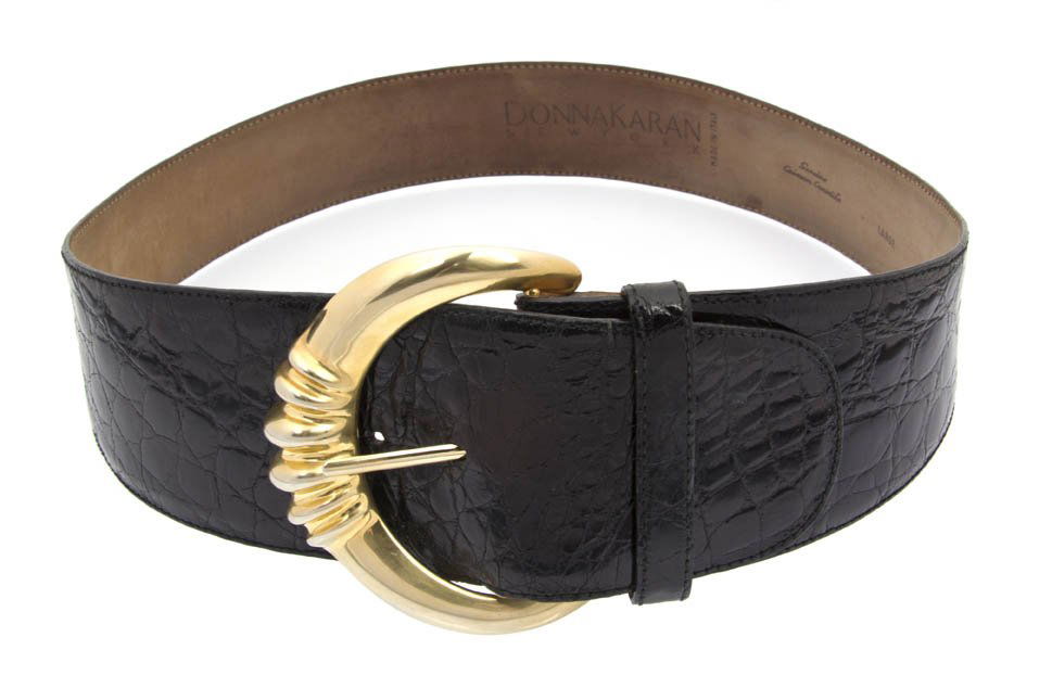 A Robert Lee Morris for Donna Karan Black Crocodil: A Robert Lee Morris for Donna Karan Black Crocodile Belt. Stamped: Donna Karan. Property from a Lady, Chicago, Illinois