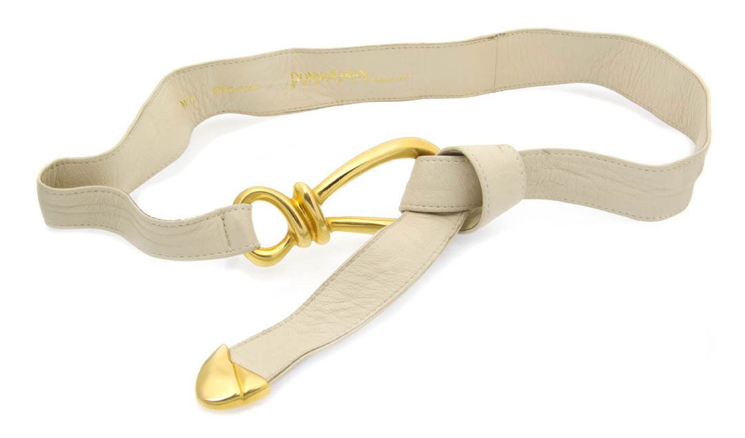 A Robert Lee Morris for Donna Karan White Leather: A Robert Lee Morris for Donna Karan White Leather Belt. Stamped: Donna Karan. Property from a Lady, Chicago, Illinois