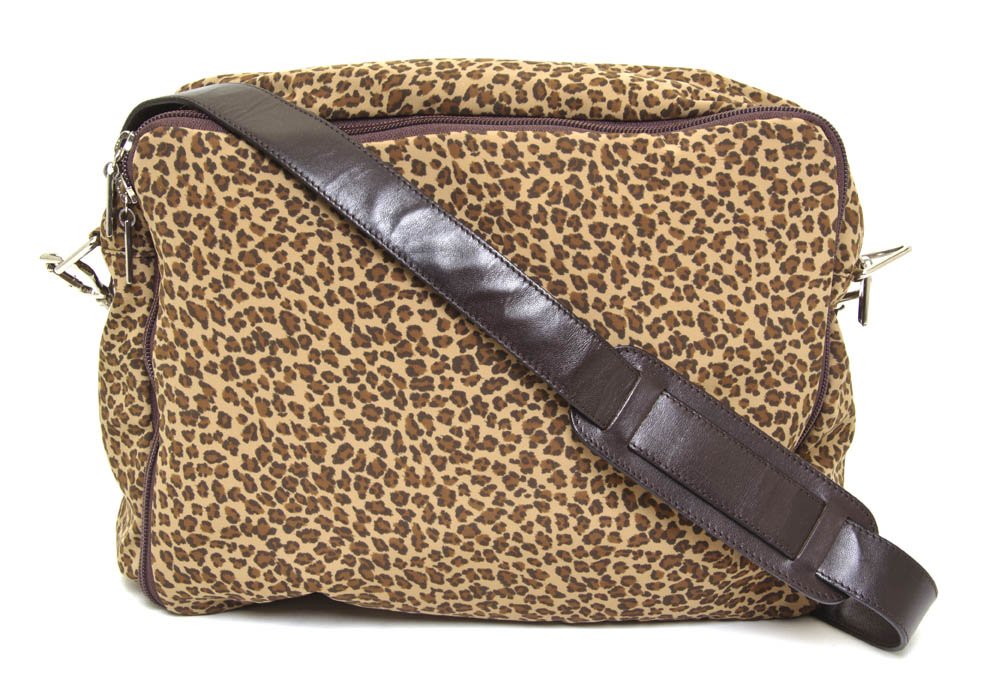 A Bottega Veneta Leopard Print Nylon Travel Bag, 1: A Bottega Veneta Leopard Print Nylon Travel Bag, with expandable drawstring compartment. Labeled: Bottega Veneta. 12 x 10 inches. Property from a Lady, Chicago, Illinois