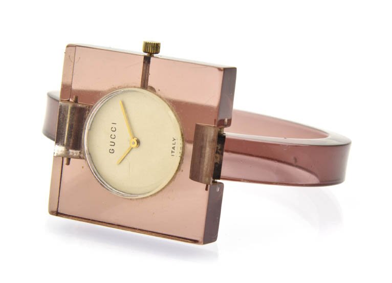 A Gucci Rose Pink Lucite Watch,: A Gucci Rose Pink Lucite Watch, 1970s. Stamped: Gucci.