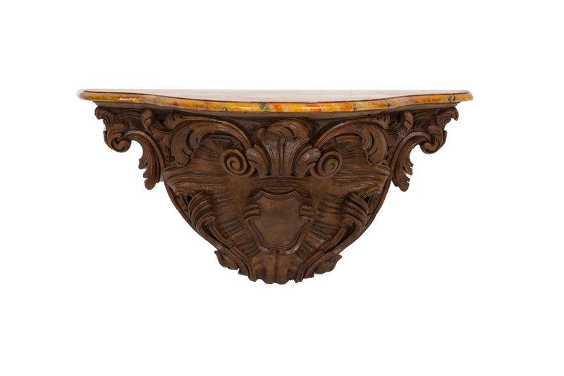 A Faux Marble-Top Console d'Appliqué: A Faux Marble-Top Console d'Appliqué 20th Century Height 22 x width 43 x depth 17 inches. This lot is located in Palm Beach. Condition Condition reports