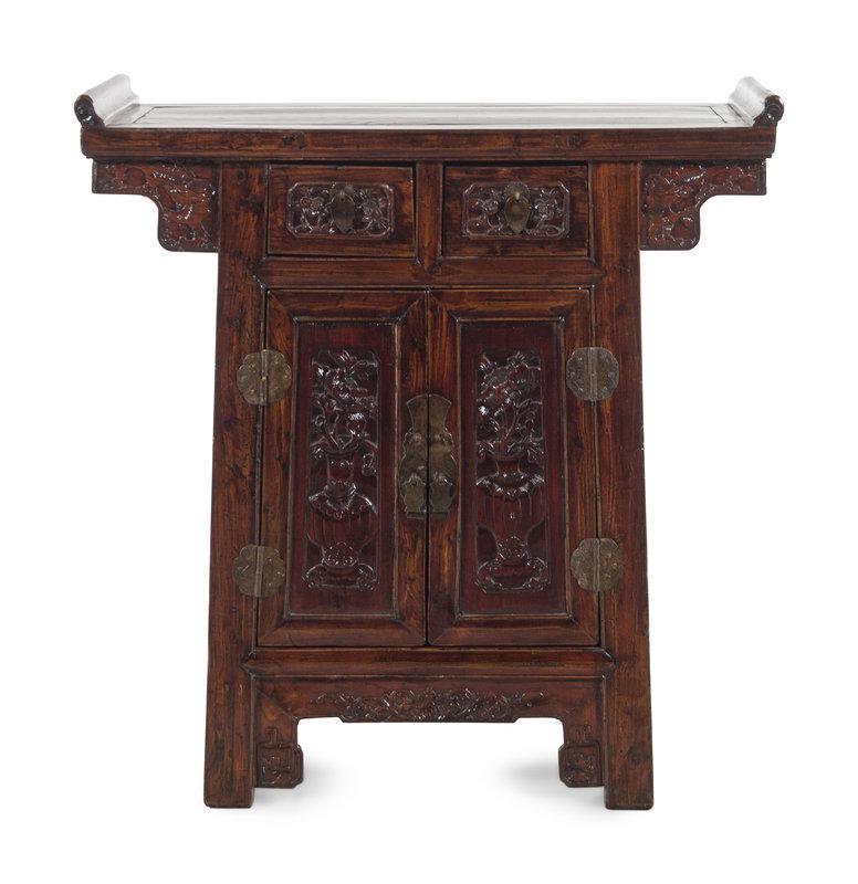 A Chinese Carved Hardwood Altar Table: A Chinese Carved Hardwood Altar Table Late 19th Century Height 33 x width 31 1/2 x depth 13 3/4 inches. This lot is located in Chicago. Condition Conditi