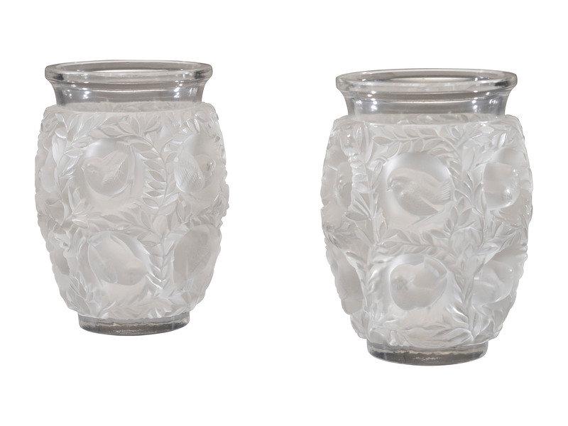 A Pair of Lalique Bagatelle Vases: A Pair of Lalique Bagatelle Vases with etched marks to underside. Height 6 5/8 inches. Condition Condition reports are available upon request. Al