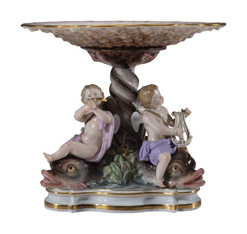 A Meissen Porcelain Tazza: A Meissen Porcelain Tazza Late 19th/Early 20th Century with underglaze blue mark to underside and numbered 99. Height 8 1/2 x width of top 9 1/2 inches. This lot is located in
