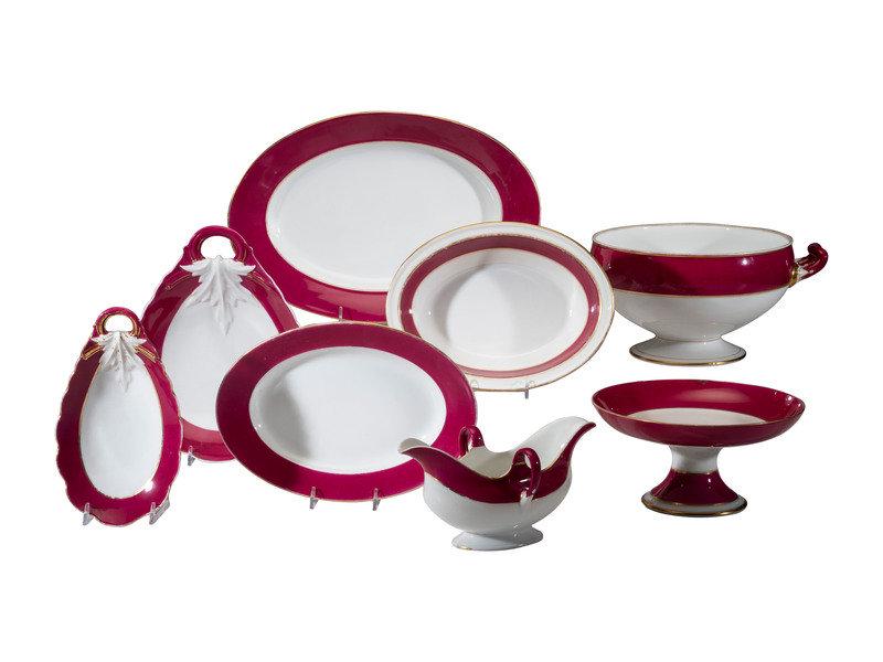 An Old Paris Porcelain Dinner Service for Ten, With Serving Pieces: An Old Paris Porcelain Dinner Service for Ten, With Serving Pieces 19th Century comprising:12 dinner plates12 soup plates12 salad plates9 bread plates12 butter pats6 large