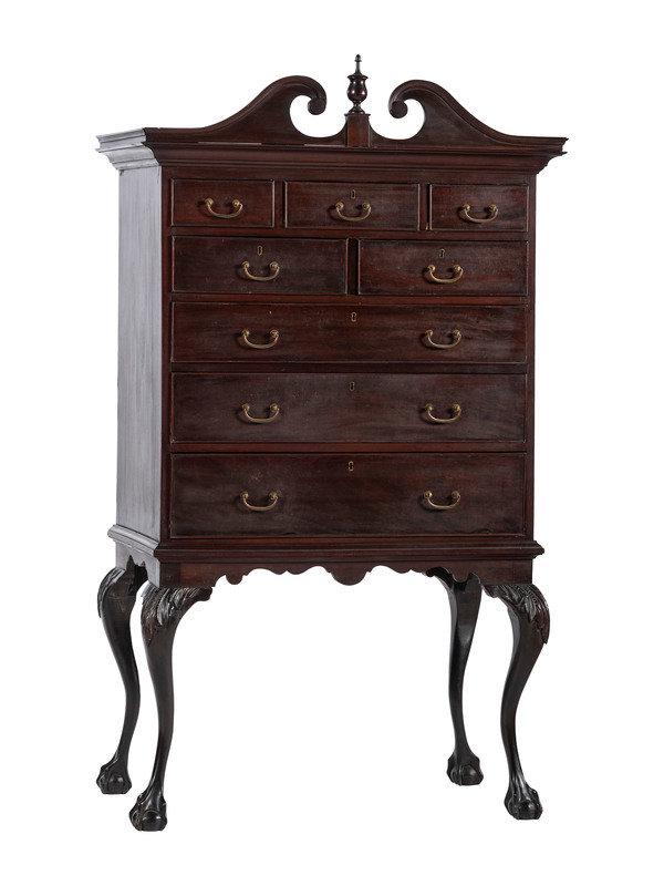 A Chippendale Style Mahogany High Chest : A Chippendale Style Mahogany High Chest 20th Century, incorporating earlier elements Height 77 1/4 x width 39 1/4 x depth 23 inches. This lot is located in Cincinnati.</