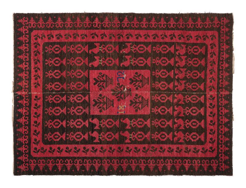 An Alpujarra Wool Rug: An Alpujarra Wool Rug Andalusia, Spain, Dated 1872 7 feet 7 inches x 5 feet 7 inches. This lot is located in Cincinnati. Property from the Collection of Jonathan Holstein, San Francisco, Ca
