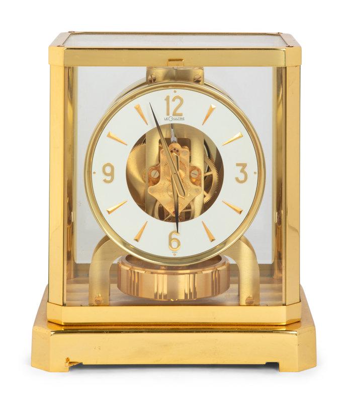 A Jaeger LeCoultre Atmos Clock: A Jaeger LeCoultre Atmos Clock 20th Century Height 9 1/4 x width 8 1/4 x depth 6 1/2 inches. This lot is located in Denver. Property from the Estate of William D. Weiss, Jackson, W