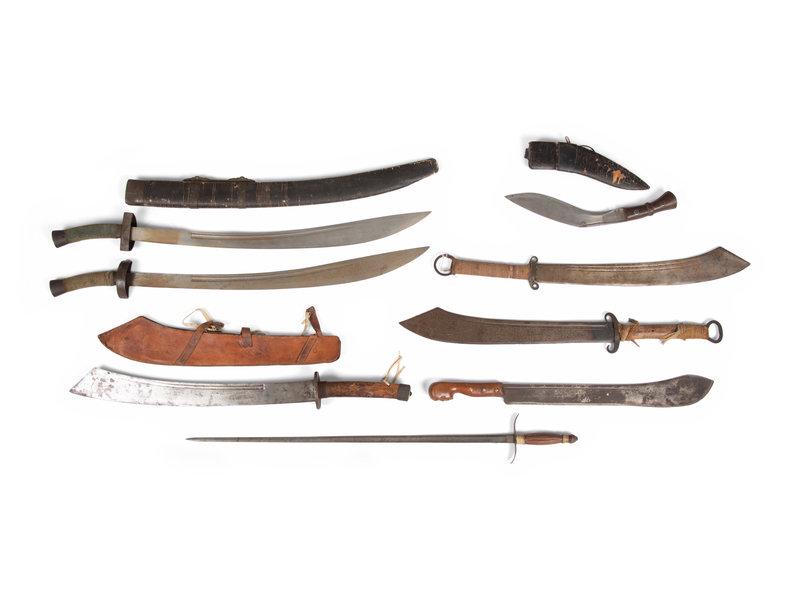 A Group of Ethnographic Edged Weapons: A Group of Ethnographic Edged Weapons 19th/20th Century comprising of eight total. Longest length 38 inches. This lot is located in Denver. Condition Condition re