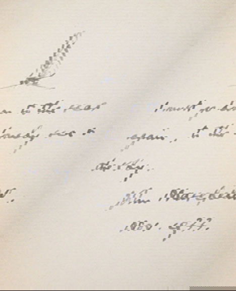 2 vols. Masefield, John: Salt-Water Ballads. Lon: 2 vols. Masefield, John: Salt-Water Ballads. London: Grant Richards, 1902. 1st ed., 1st issue. 8vo, orig. blue cloth; light to moderate wear, spine faded, edges occasionally faded. Inscribed: I must